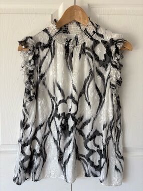 White House Black Market Black & White Ruffle Blouse